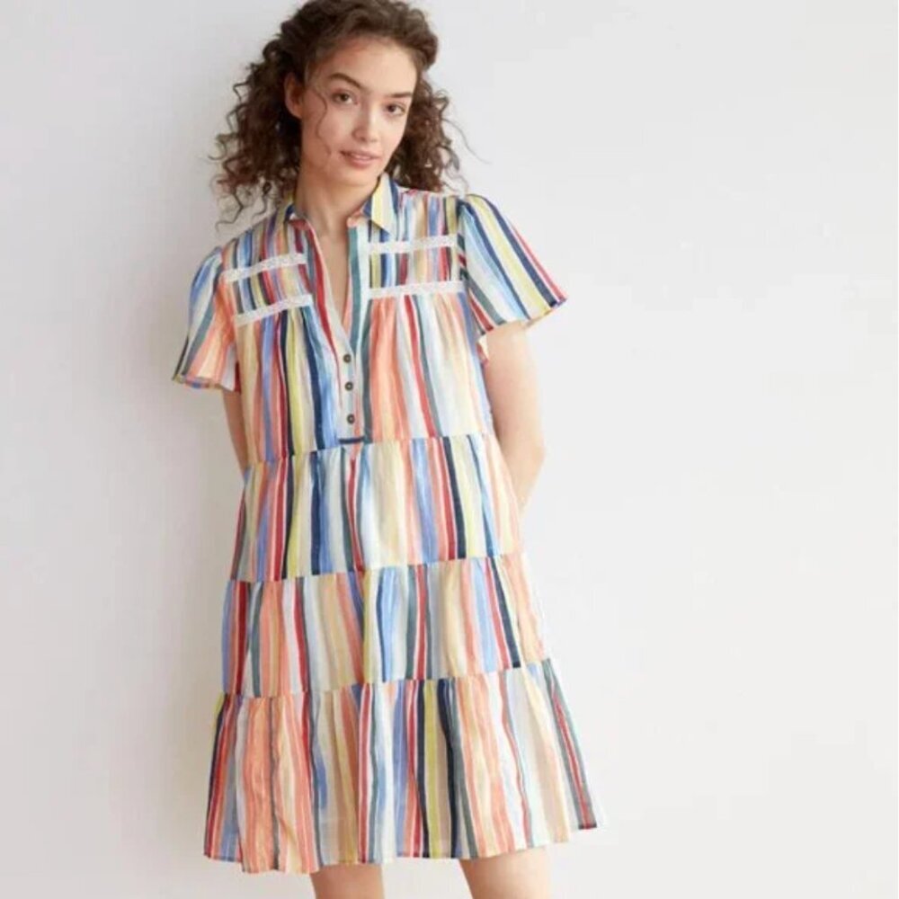 RARE: Anthropologie Georgina Tiered Shirtdress - Rainbow Stripe - S - NWOT